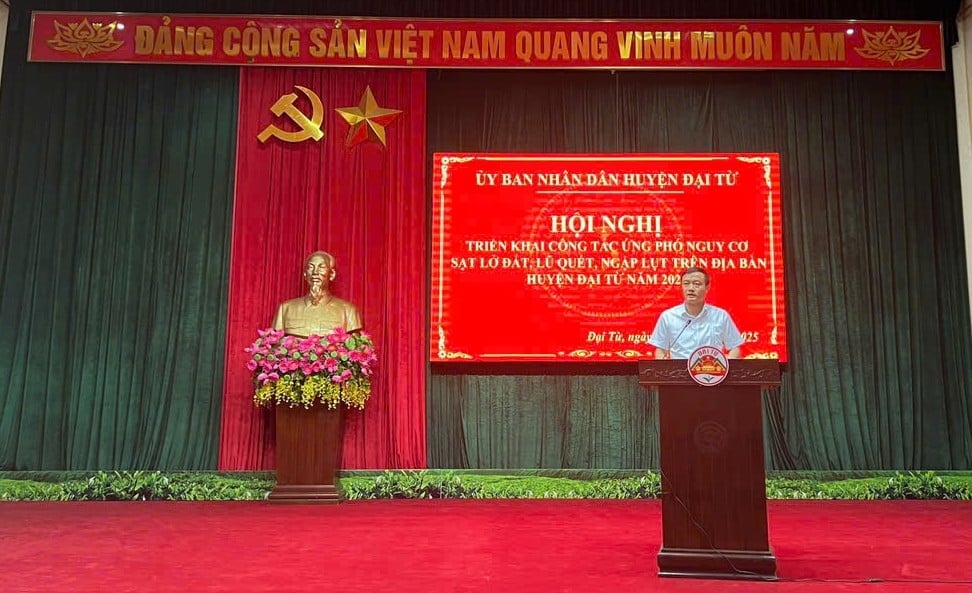 Hội nghị triển khai công tác ứng phó với nguy cơ sạt lở đất, lũ quét tại huyện Đại Từ. Ảnh: Quang Linh. Hội nghị triển khai công tác ứng phó với nguy cơ sạt lở đất, lũ quét tại huyện Đại Từ. Ảnh: Quang Linh.