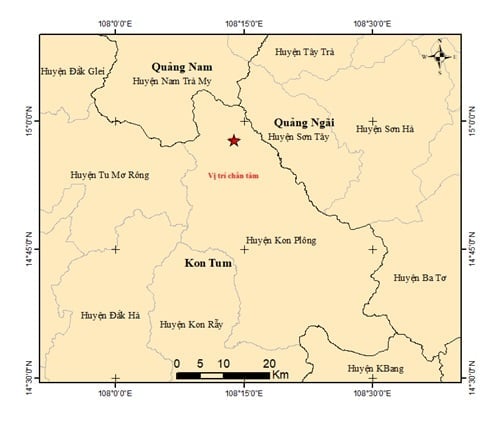 Bản đồ chấn tâm động đất 4 độ Richter tại huyện Kon Plông, tỉnh Kon Tum lúc 10 giờ 44 phút. Ảnh: Trung tâm báo tin động đất và cảnh báo sóng thần. Bản đồ chấn tâm động đất 4 độ Richter tại huyện Kon Plông, tỉnh Kon Tum lúc 10 giờ 44 phút. Ảnh: Trung tâm báo tin động đất và cảnh báo sóng thần.