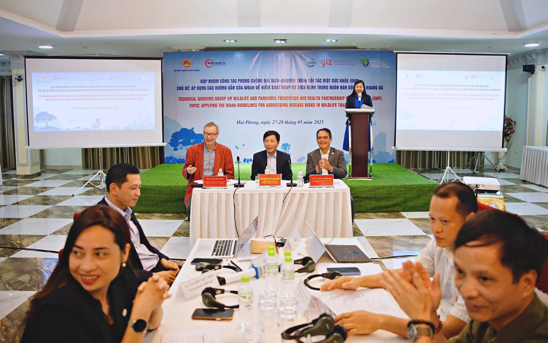Representatives from IUCN, the Department of International Cooperation (Ministry of Agriculture and Environment), and FAO Vietnam co-chaired the meeting. Photo: Linh Linh.