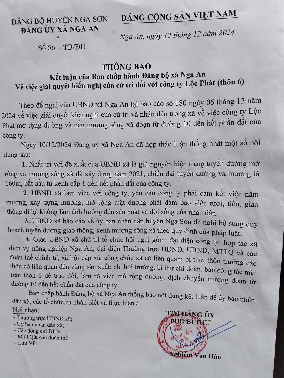 Đảng ủy xã Nga An hợp thức hóa cho sai phạm lấp kênh Sông Xã? Ảnh: Thanh Tâm