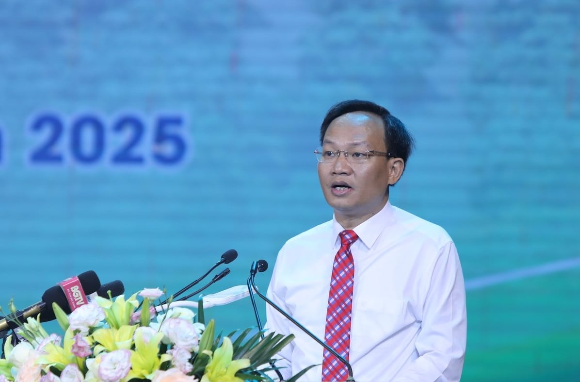 Ông Phạm Văn Thịnh, Phó Chủ tịch tỉnh Bắc Giang, phát biểu tại hội nghị. Ảnh: Phạm Minh.