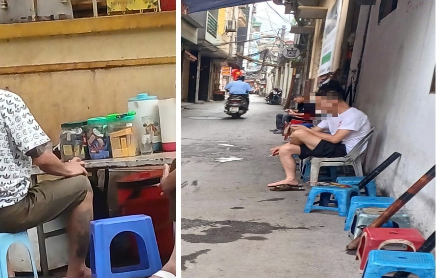 Những hình ảnh thường xuyên xuất hiện tại các quán nước gần cổng trường: Thuốc lá bày bán công khai, người hút cũng không ngần ngại. Ảnh: Nhóm Chiến binh không khói. Những hình ảnh thường xuyên xuất hiện tại các quán nước gần cổng trường: Thuốc lá bày bán công khai, người hút cũng không ngần ngại. Ảnh: Nhóm Chiến binh không khói.
