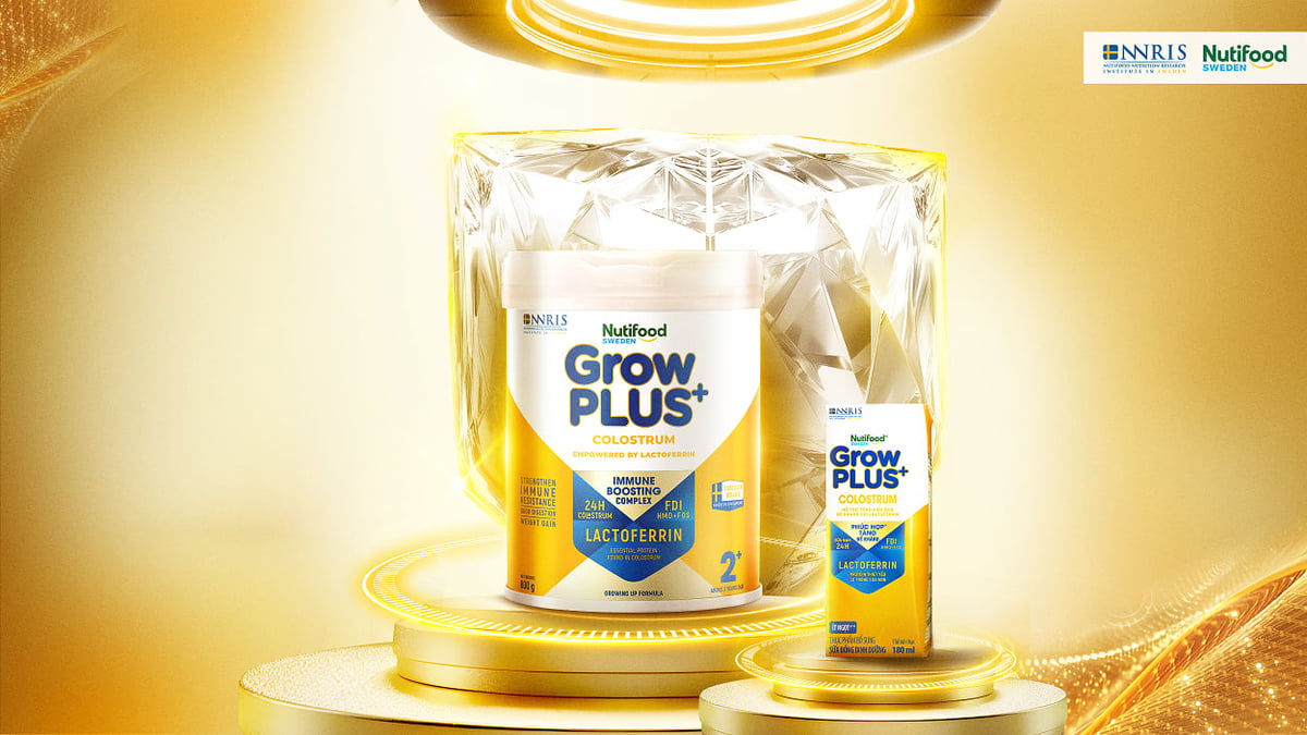 Nutifood GrowPLUS+ Colostrum Lactoferrin chứa Lactoferrin kết hợp sữa non 24h, tạo nên 'lá chắn kim cương' bảo vệ sức khỏe trẻ. Ảnh: Nutifood. Nutifood GrowPLUS+ Colostrum Lactoferrin chứa Lactoferrin kết hợp sữa non 24h, tạo nên 'lá chắn kim cương' bảo vệ sức khỏe trẻ. Ảnh: Nutifood.