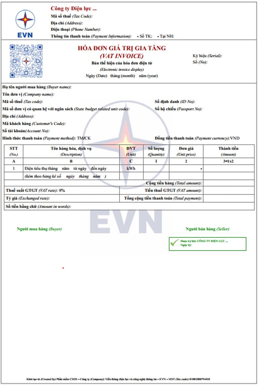 Mẫu hóa đơn tiền điện mới. Ảnh: EVN. Mẫu hóa đơn tiền điện mới. Ảnh: EVN.