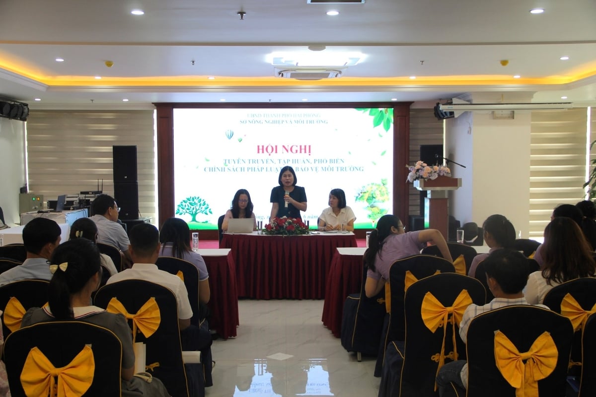 Bà Lê Thị Ngọc Nhung - Trưởng phòng Quản lý Môi trường (Sở Nông nghiệp và Môi trường Hải Phòng) giải đáp thắc mắc của doanh nghiệp. Ảnh: Đinh Mười.