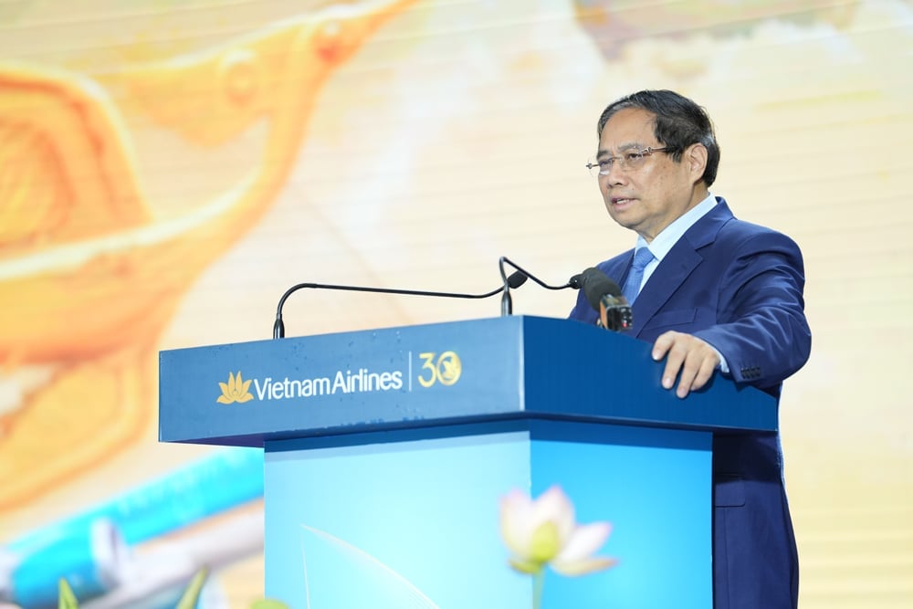 Thủ tướng Phạm Minh Chính phát biểu tại Lễ kỷ niệm. Ảnh: Vietnam Airlines. Thủ tướng Phạm Minh Chính phát biểu tại Lễ kỷ niệm. Ảnh: Vietnam Airlines.