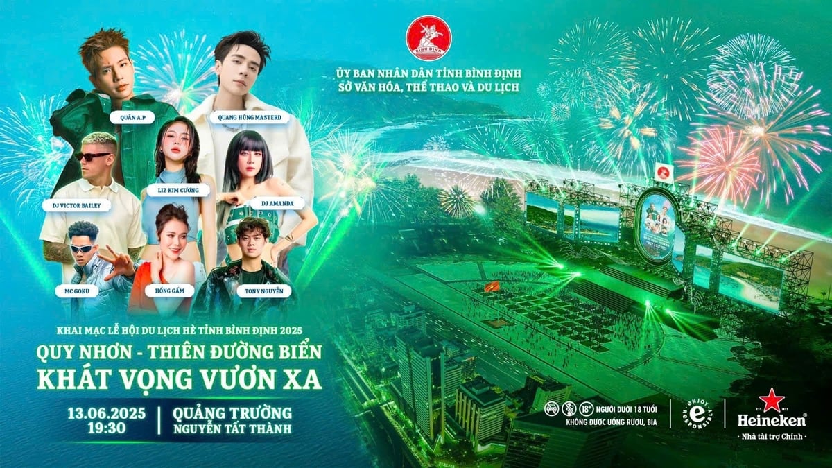 Đêm nghệ thuật đặc sắc khai mạc Lễ hội Du lịch hè Bình Định 2025 kết hợp hài hòa giữa truyền thống và hiện đại với những nghệ sĩ nổi tiếng. Ảnh: BTC. Đêm nghệ thuật đặc sắc khai mạc Lễ hội Du lịch hè Bình Định 2025 kết hợp hài hòa giữa truyền thống và hiện đại với những nghệ sĩ nổi tiếng. Ảnh: BTC.