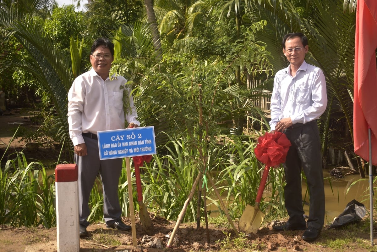 Ông Nguyễn Minh Cảnh - Phó Chủ tịch UBND tỉnh Bến Tre (bên phải) trồng cây me chua. Ảnh: Minh Đảm. Ông Nguyễn Minh Cảnh - Phó Chủ tịch UBND tỉnh Bến Tre (bên phải) trồng cây me chua. Ảnh: Minh Đảm.