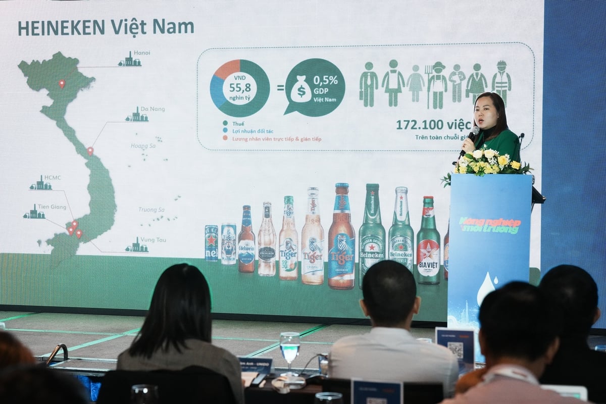 Bà Phạm Thị Trúc Thanh, Giám đốc Phát triển Bền vững HEINEKEN Việt Nam chia sẻ tại Diễn đàn. Ảnh: Hồng Thủy. Bà Phạm Thị Trúc Thanh, Giám đốc Phát triển Bền vững HEINEKEN Việt Nam chia sẻ tại Diễn đàn. Ảnh: Hồng Thủy.