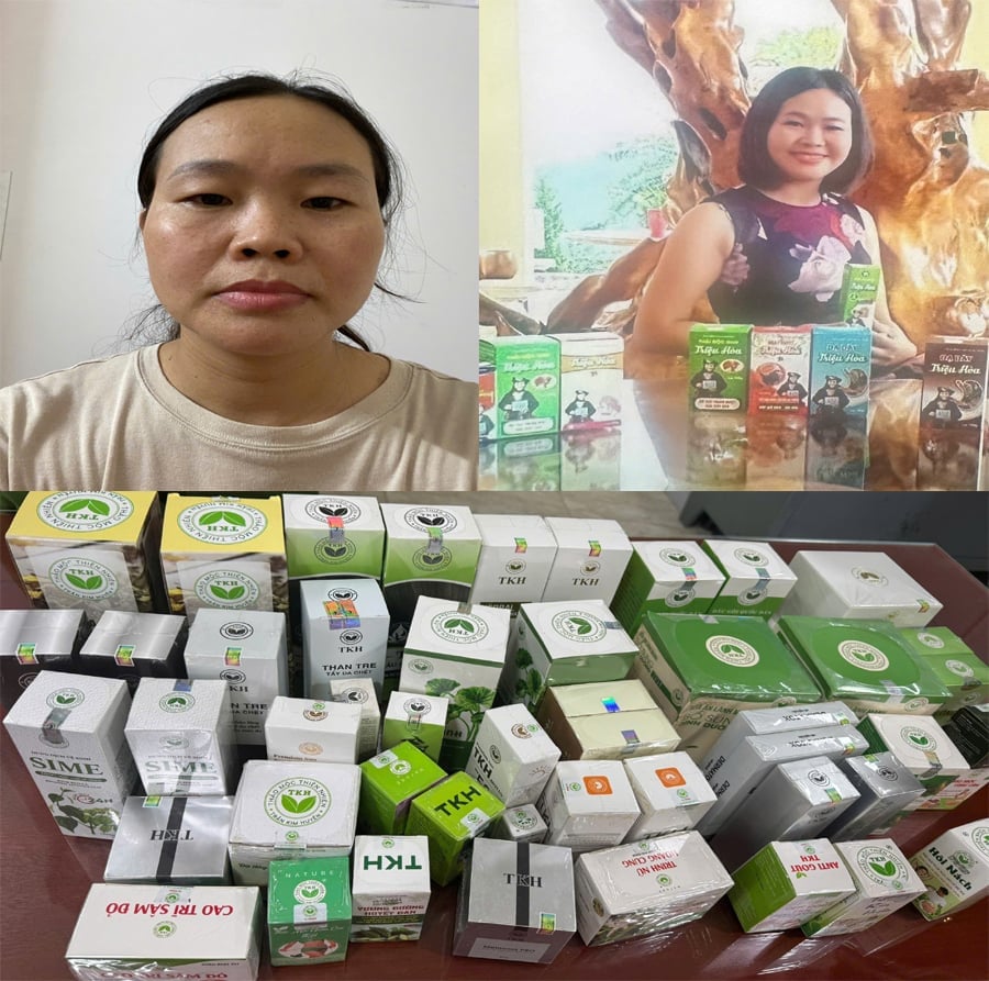 Đối tượng Hoàng Thị Ngọc và tang vật thu giữ. Ảnh: Công an tỉnh Thanh Hóa