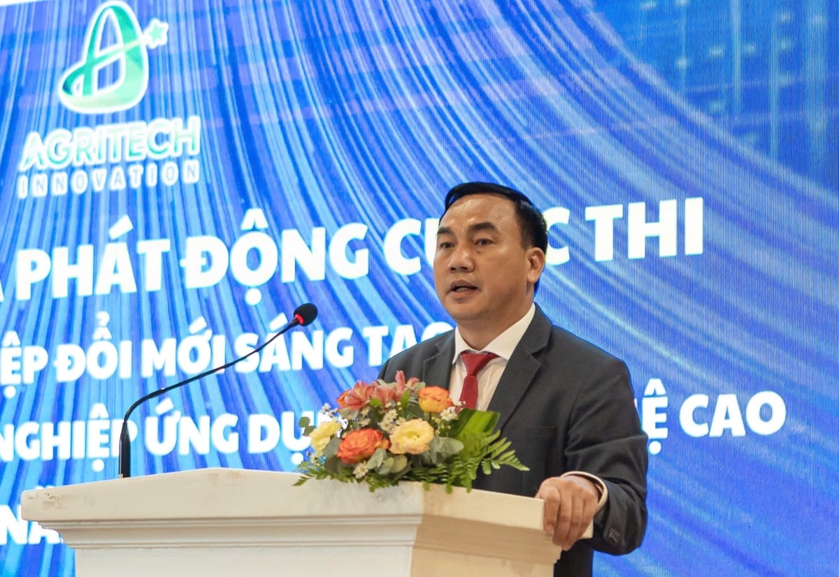 TS Phạm Đình Dũng - Trưởng Ban quản lý Khu Nông nghiệp Công nghệ cao TP.HCM - Trưởng Ban tổ chức cuộc thi phát biểu khai mạc sự kiện. Ảnh: AHTP.