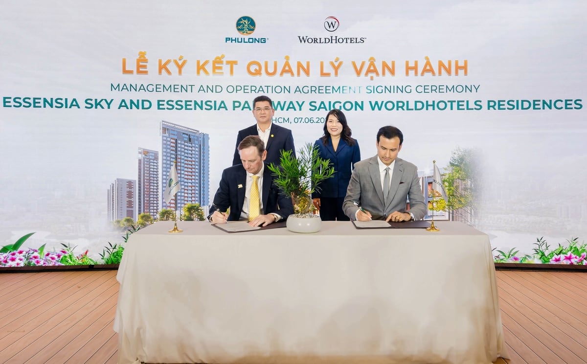 Lễ ký kết hợp tác chiến lược giữa Phú Long và WorldHotels™, đánh dấu bước ngoặt đưa Essensia Parkway lên bản đồ dự án Branded Residences quốc tế. Ảnh: Phú Long.