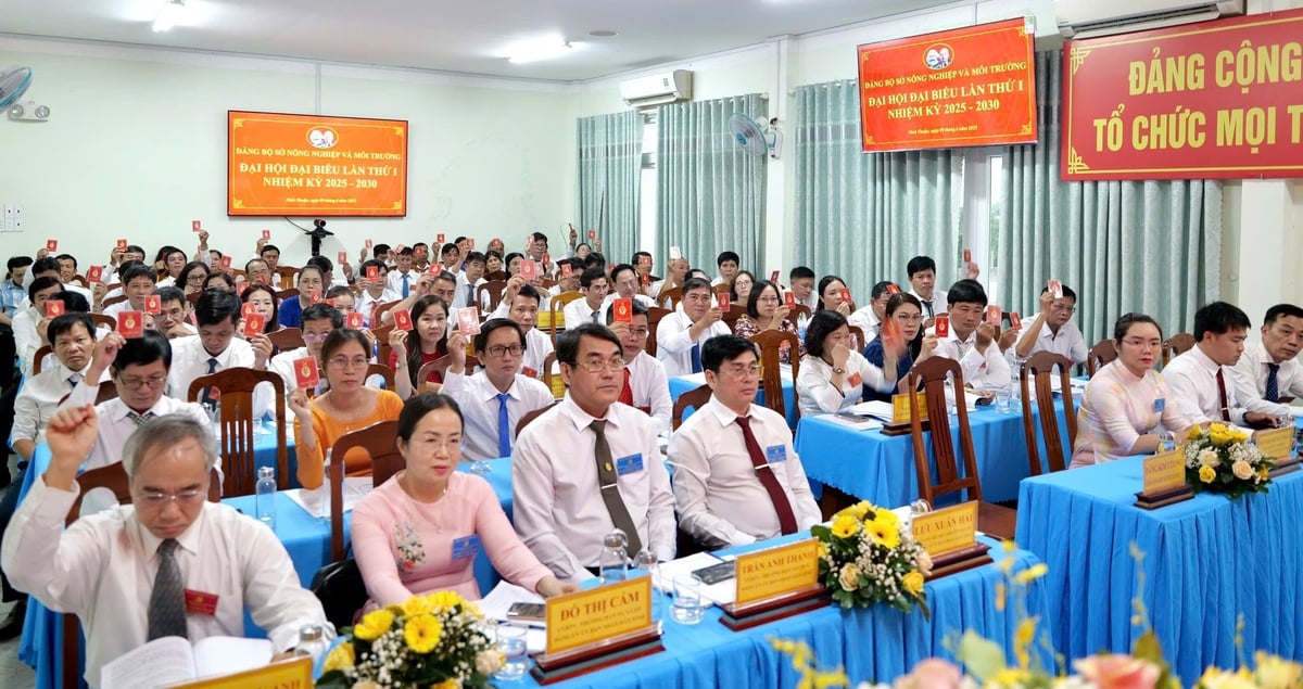 Các đại biểu thông qua Nghị quyết của Sở Nông nghiệp và Môi trường nhiệm kỳ 2025-2030. Ảnh: PC. Các đại biểu thông qua Nghị quyết của Sở Nông nghiệp và Môi trường nhiệm kỳ 2025-2030. Ảnh: PC.