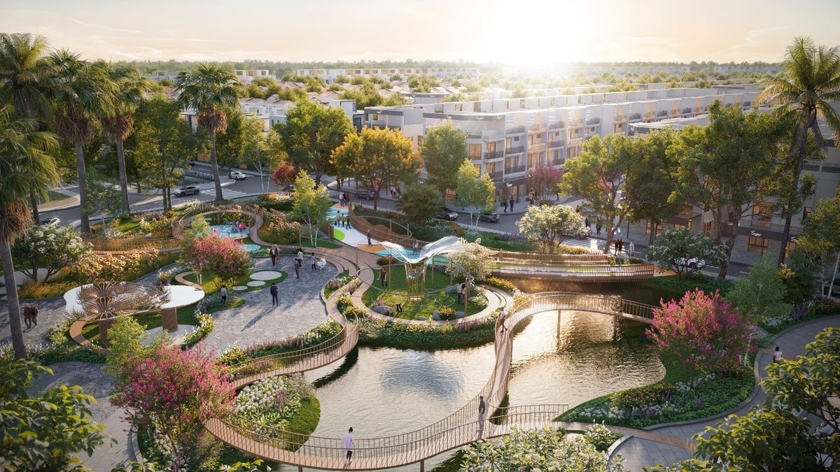 Công viên trung tâm liền kề phân khu River Park tại Khu đô thị sinh thái LA Home. Ảnh: Prodezi Long An.