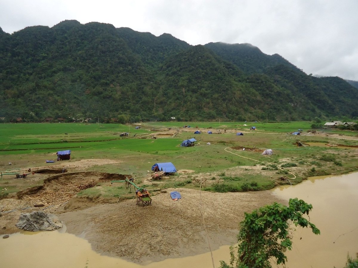 Lán trại khai thác vàng mọc lên như họp chợ ở cánh đồng bản Cắm năm 2012. Ảnh: Đình Tiệp.