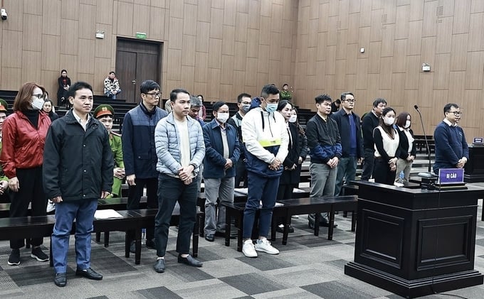 Các bị cáo trong vụ án tại phiên tòa sơ thẩm. Ảnh: CTV. Các bị cáo trong vụ án tại phiên tòa sơ thẩm. Ảnh: CTV.