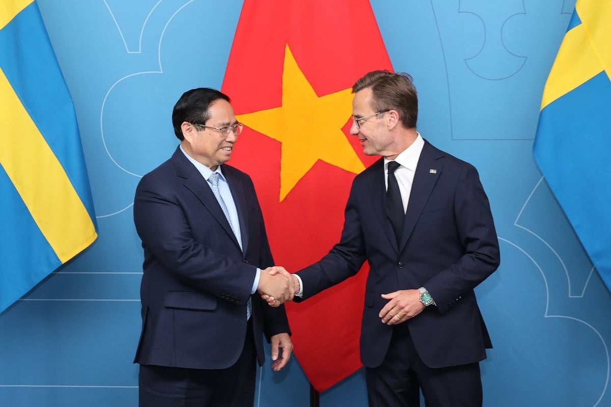 Thủ tướng Phạm Minh Chính và Thủ tướng Thụy Điển Ulf Kristerson. Ảnh: VGP. Thủ tướng Phạm Minh Chính và Thủ tướng Thụy Điển Ulf Kristerson. Ảnh: VGP.
