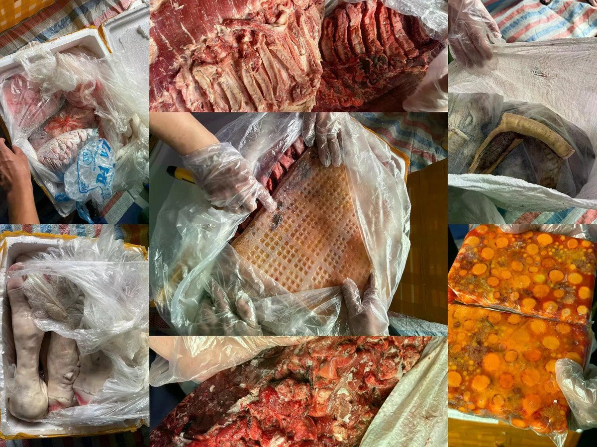 Số lượng nội tạng không rõ nguồn gốc, bốc mùi bị thu giữ. Ảnh: Công an tỉnh Nam Định.