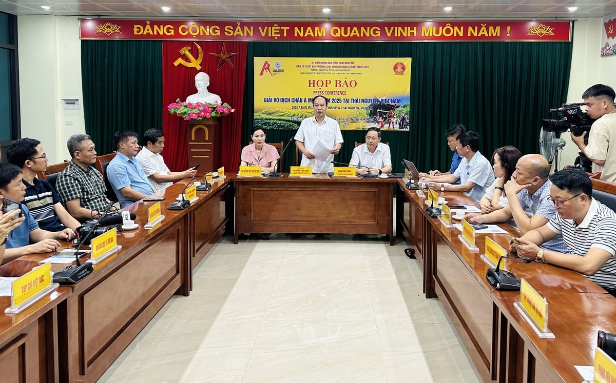 Họp báo Giải vô địch châu Á Muay 2025 tại Thái Nguyên, ngày 16/6. Ảnh: Quang Linh. Họp báo Giải vô địch châu Á Muay 2025 tại Thái Nguyên, ngày 16/6. Ảnh: Quang Linh.