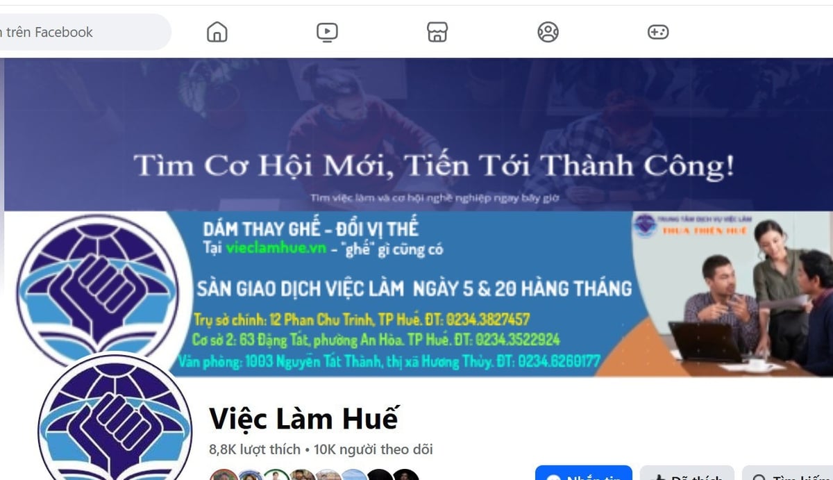 Trang fanpage ‘Việc làm Huế’ trên facebook giúp người lao động nhận được thông tin việc làm mới nhất. Ảnh: Văn Dinh. Trang fanpage ‘Việc làm Huế’ trên facebook giúp người lao động nhận được thông tin việc làm mới nhất. Ảnh: Văn Dinh.