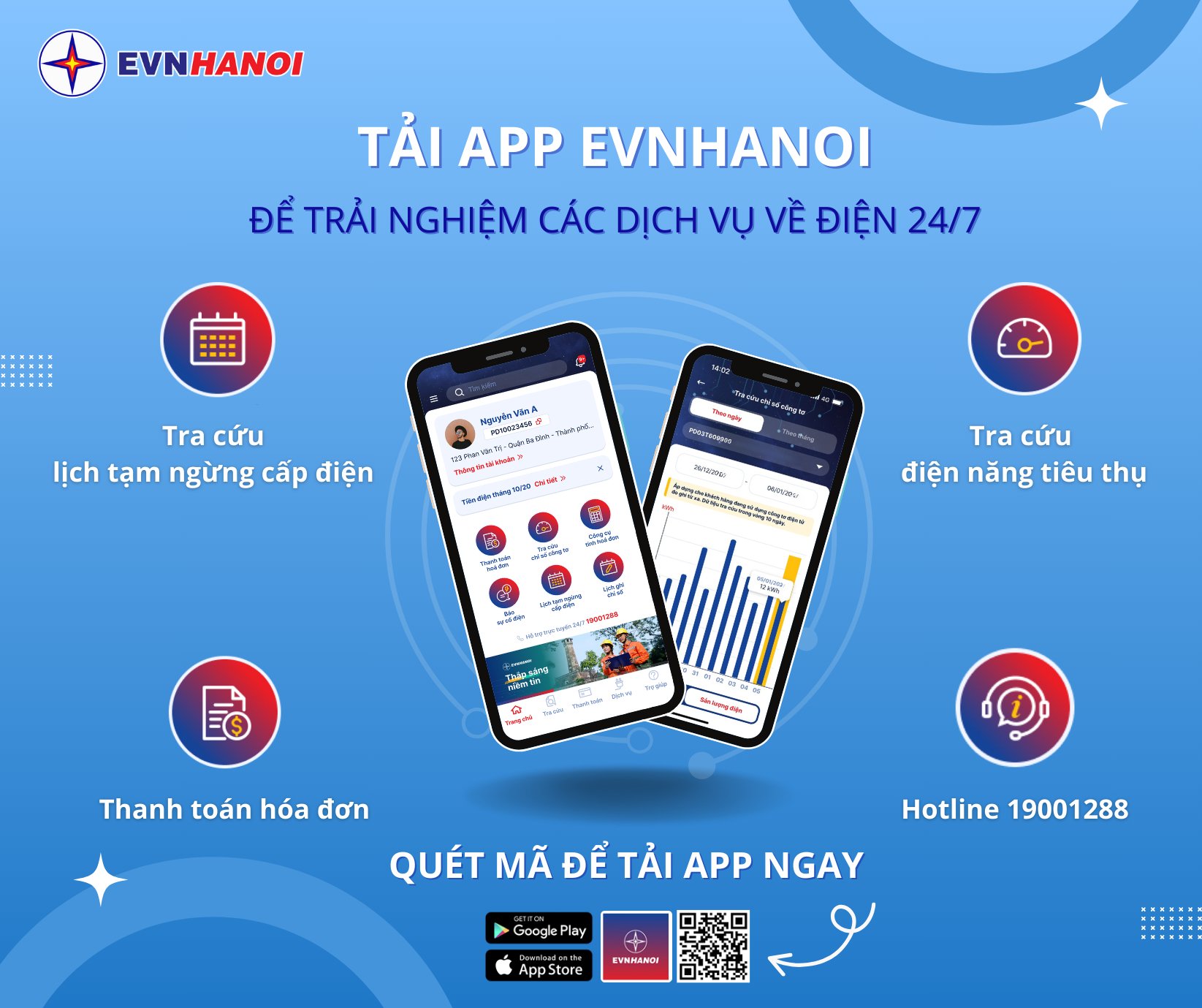 Tải App EVNHANOI để trải nghiệm dịch vụ 24/7. Tải App EVNHANOI để trải nghiệm dịch vụ 24/7.