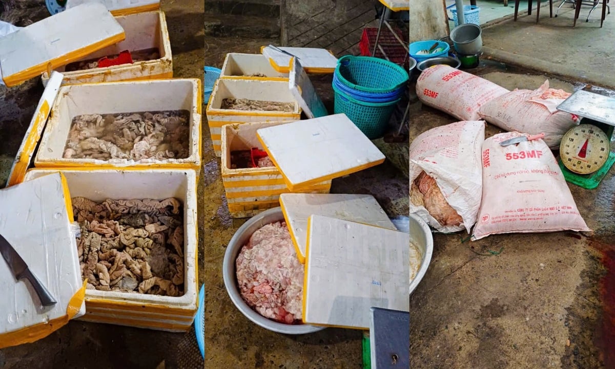 Số nội tạng động vật không rõ nguồn gốc bị phát hiện và thu giữ. Ảnh: CA ĐN. Số nội tạng động vật không rõ nguồn gốc bị phát hiện và thu giữ. Ảnh: CA ĐN.