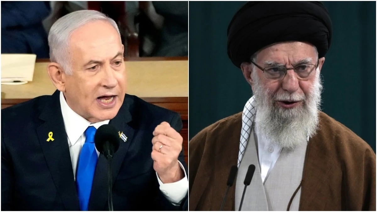 Thủ tướng Israel Benjamin Netanyahu và Lãnh tụ Tối cao Iran Ali Khamenei. Thủ tướng Israel Benjamin Netanyahu và Lãnh tụ Tối cao Iran Ali Khamenei.