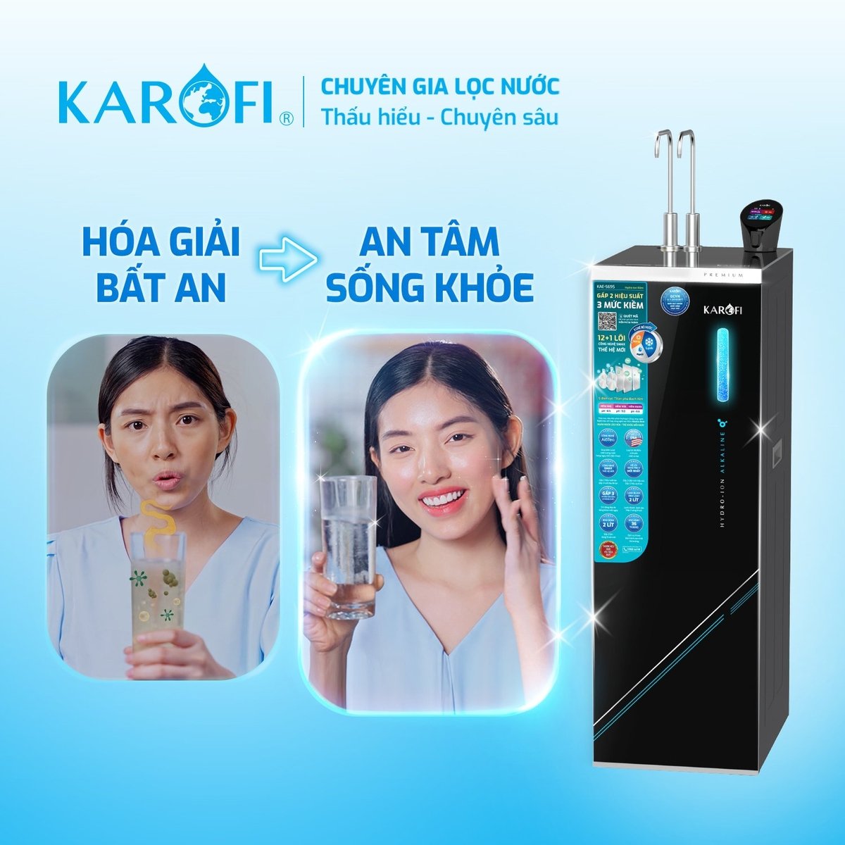 Nguồn nước sạch và tốt từ máy lọc nước Karofi S695 giúp người dùng an tâm sống khỏe, tươi trẻ mỗi ngày. Ảnh: Karofi.