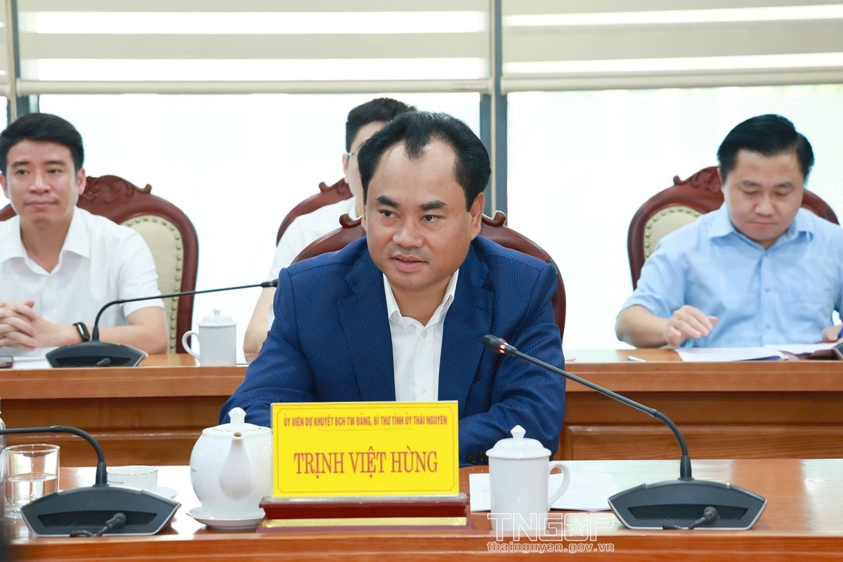 Ông Trịnh Việt Hùng - Bí thư Tỉnh ủy Thái Nguyên phát biểu tại lễ ký kết. Ảnh: TNGOP. Ông Trịnh Việt Hùng - Bí thư Tỉnh ủy Thái Nguyên phát biểu tại lễ ký kết. Ảnh: TNGOP.