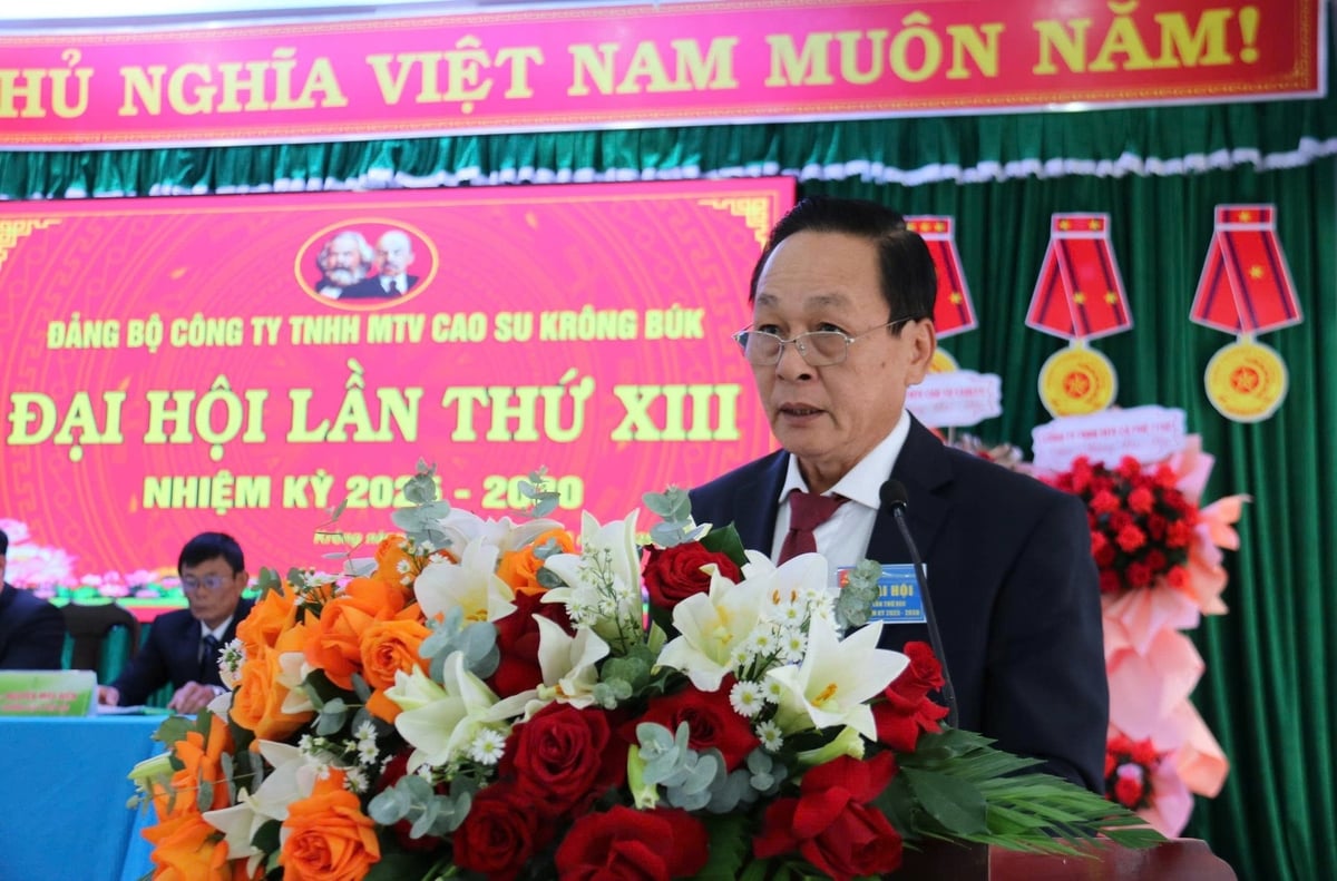 Ông Trần Thanh Phụng, Ủy viên thường vụ Đảng ủy, Phó Tổng Giám đốc Tập đoàn Công nghiệp Cao su Việt Nam phát biểu tại đại hội. Ảnh: Ngọc Thăng. Ông Trần Thanh Phụng, Ủy viên thường vụ Đảng ủy, Phó Tổng Giám đốc Tập đoàn Công nghiệp Cao su Việt Nam phát biểu tại đại hội. Ảnh: Ngọc Thăng.