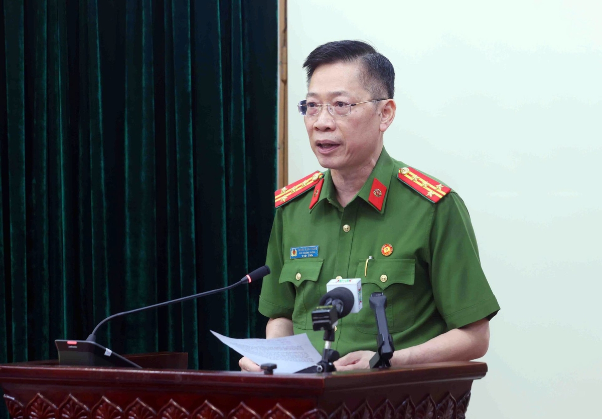 Đại tá Thành Kiên Trung – Phó trưởng Phòng Cảnh sát kinh tế, Công an TP Hà Nội thông tin vụ án. Ảnh: CS. Đại tá Thành Kiên Trung – Phó trưởng Phòng Cảnh sát kinh tế, Công an TP Hà Nội thông tin vụ án. Ảnh: CS.