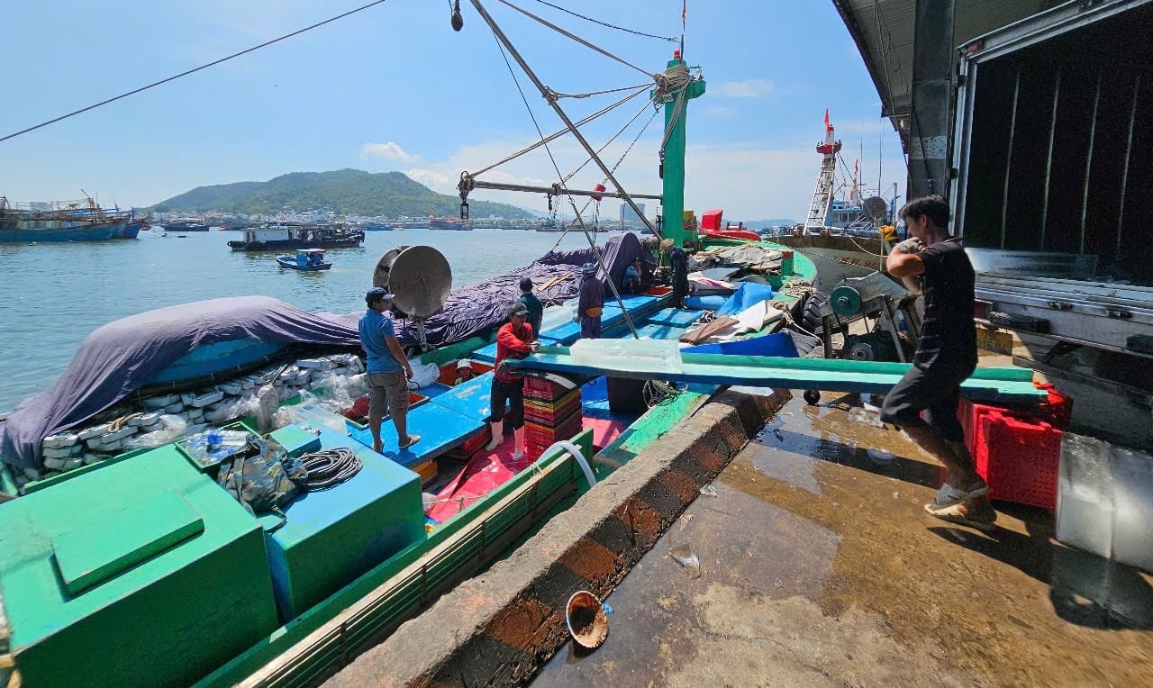 Ngư dân Khánh Hòa chuẩn bị nguyên vật liệu để vươn khơi đánh bắt cá ngừ tại ngư trường Trường Sa. Ảnh: KS. Ngư dân Khánh Hòa chuẩn bị nguyên vật liệu để vươn khơi đánh bắt cá ngừ tại ngư trường Trường Sa. Ảnh: KS.