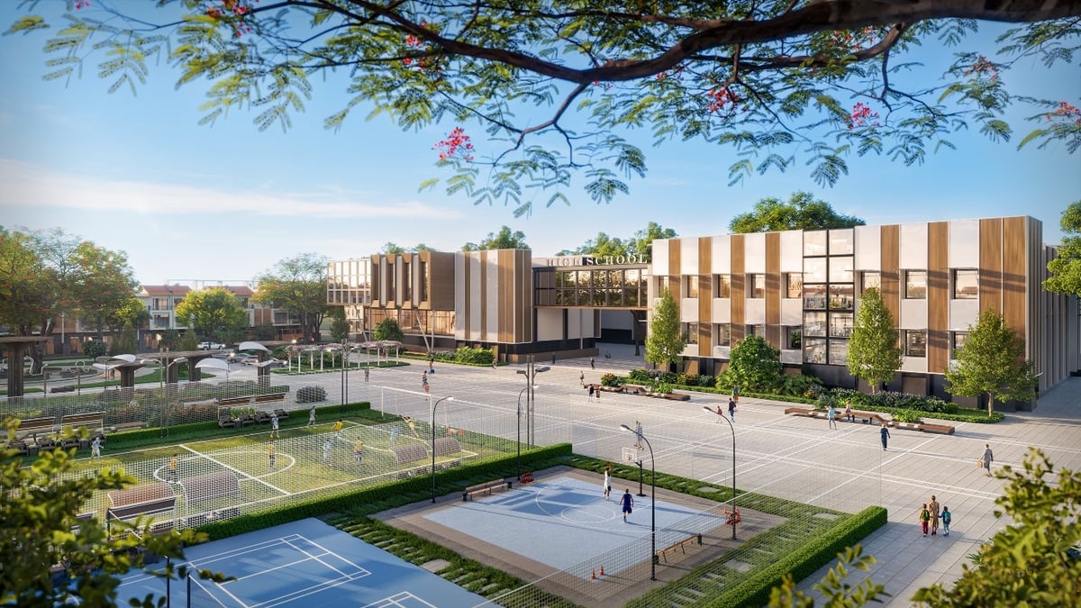 Hệ thống trường học liên cấp chuẩn quốc tế tại nội khu của River Park. Ảnh: Prodezi Long An. Hệ thống trường học liên cấp chuẩn quốc tế tại nội khu của River Park. Ảnh: Prodezi Long An.