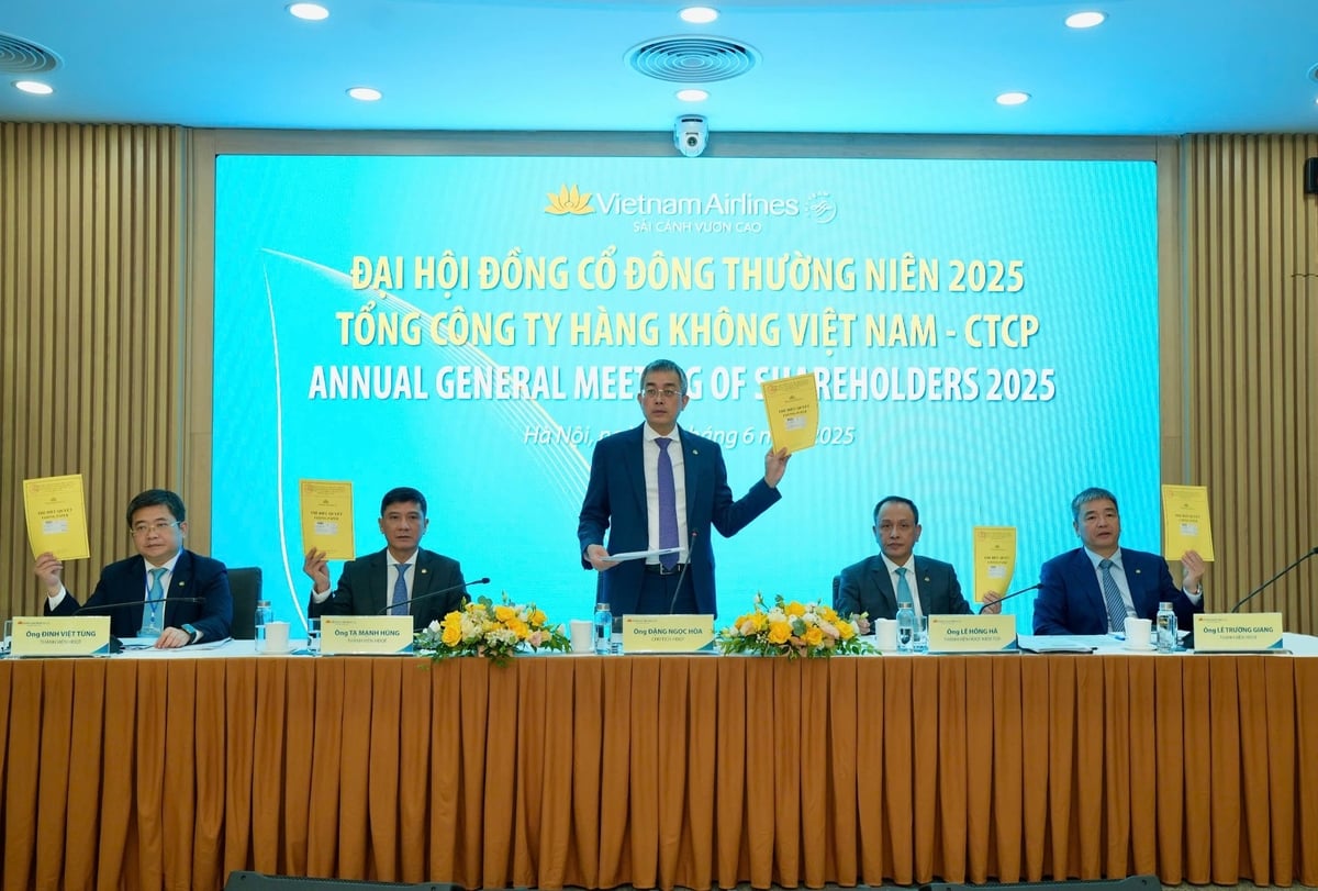 Ban chủ toạ Đại hội cổ đông thường niên 2025 TCT Hàng không Việt Nam. Ảnh: Vietnam Airlines. Ban chủ toạ Đại hội cổ đông thường niên 2025 TCT Hàng không Việt Nam. Ảnh: Vietnam Airlines.