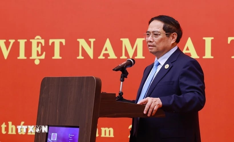 Thủ tướng Phạm Minh Chính phát biểu tại buổi gặp gỡ cộng đồng, lưu học sinh Việt Nam tại khu vực Bắc Kinh, Thiên Tân, Hà Bắc (Trung Quốc). Ảnh: TTXVN. Thủ tướng Phạm Minh Chính phát biểu tại buổi gặp gỡ cộng đồng, lưu học sinh Việt Nam tại khu vực Bắc Kinh, Thiên Tân, Hà Bắc (Trung Quốc). Ảnh: TTXVN.