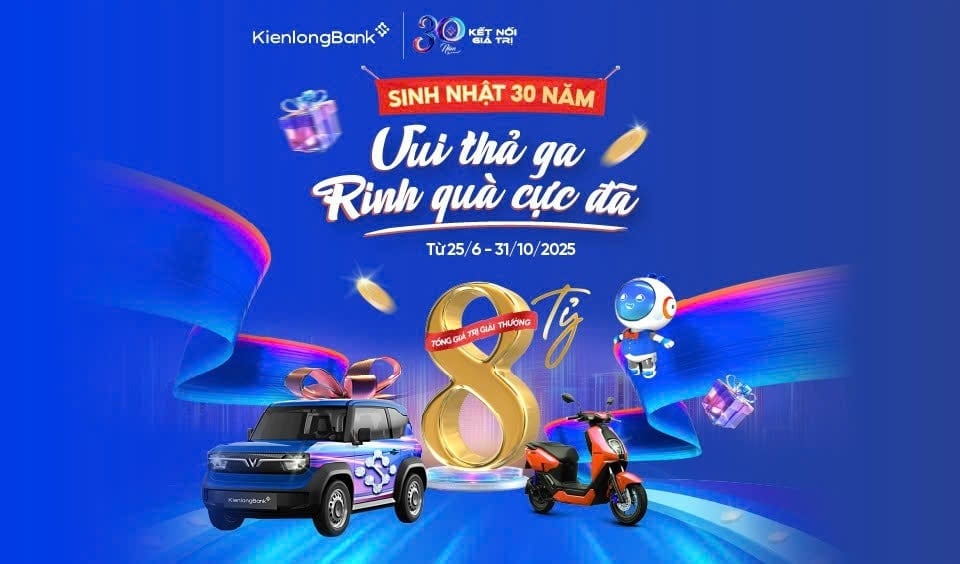 KienlongBank tung 'siêu bão' quà tặng 8 tỷ đồng mừng sinh nhật 30 năm. Ảnh: KienlongBank. KienlongBank tung 'siêu bão' quà tặng 8 tỷ đồng mừng sinh nhật 30 năm. Ảnh: KienlongBank.