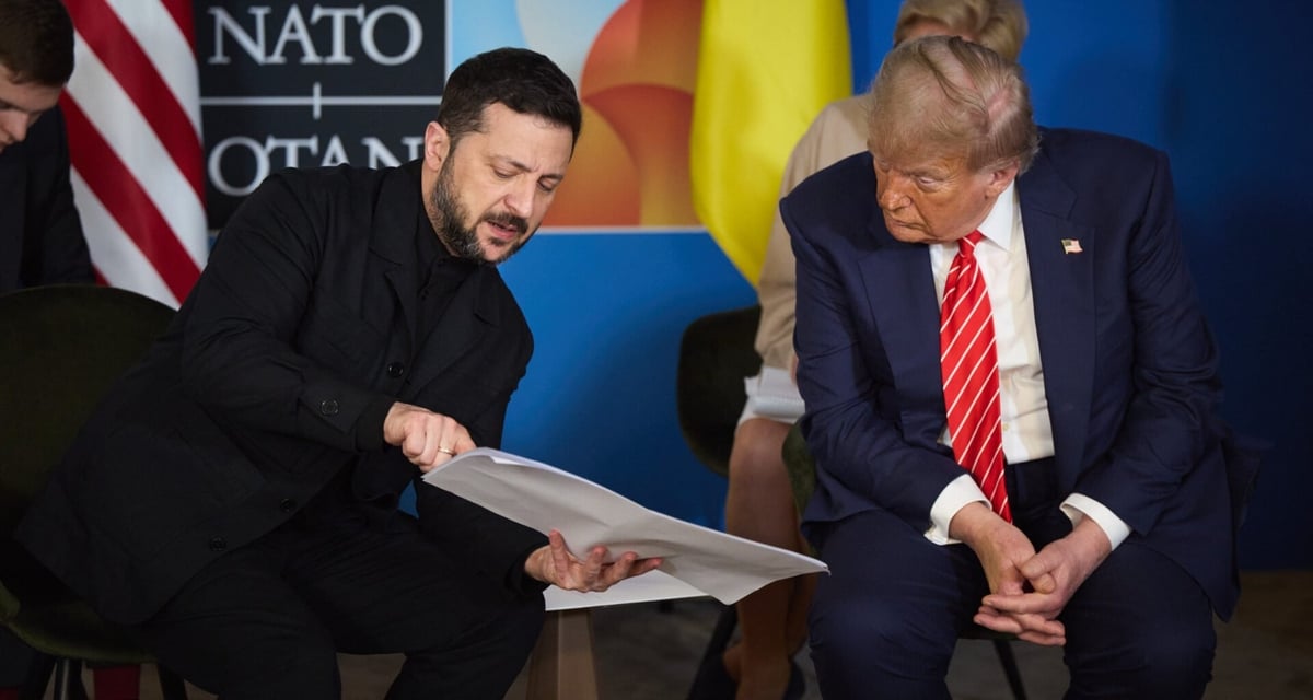 Tổng thống Ukraine Volodymyr Zelensky và Tổng thống Mỹ Donald Trump tại Hội nghị thượng đỉnh NATO ở The Hague, Hà Lan, hôm 25/6. Ảnh: X. Tổng thống Ukraine Volodymyr Zelensky và Tổng thống Mỹ Donald Trump tại Hội nghị thượng đỉnh NATO ở The Hague, Hà Lan, hôm 25/6. Ảnh: X.