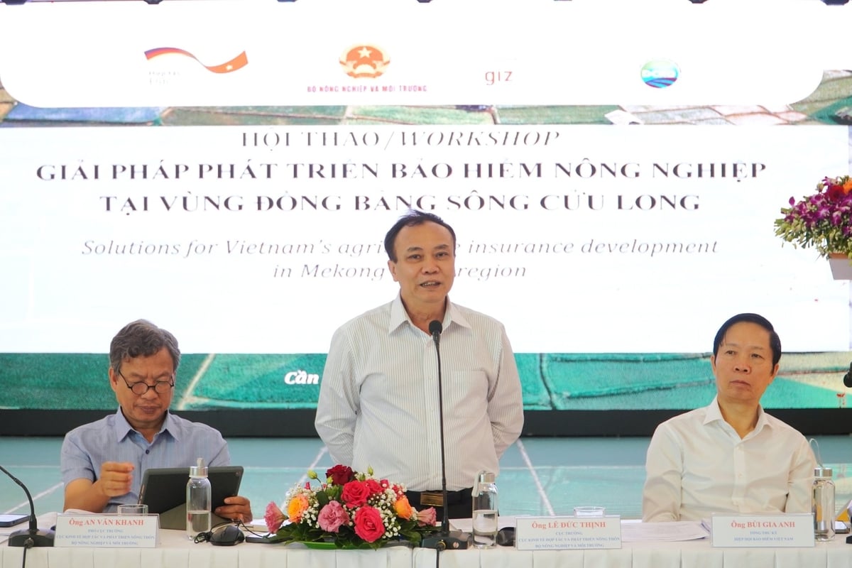 Ông Lê Đức Thịnh - Cục trưởng Cục Kinh tế hợp tác và Phát triển nông thôn (Bộ Nông nghiệp và Môi trường) chủ trì Hội thảo Giải pháp phát triển bảo hiểm nông nghiệp tại vùng ĐBSCL. Ảnh: Kim Anh. Ông Lê Đức Thịnh - Cục trưởng Cục Kinh tế hợp tác và Phát triển nông thôn (Bộ Nông nghiệp và Môi trường) chủ trì Hội thảo Giải pháp phát triển bảo hiểm nông nghiệp tại vùng ĐBSCL. Ảnh: Kim Anh.