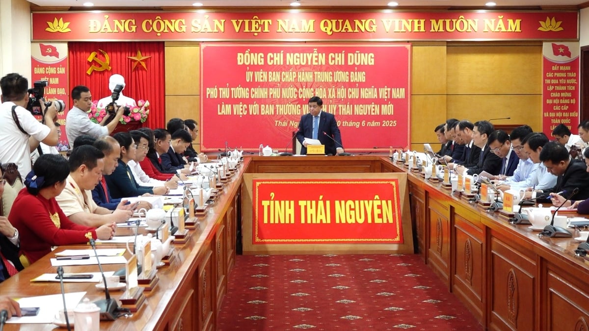 Phó Thủ tướng Chính phủ Nguyễn Chí Dũng, Trưởng Đoàn công tác của Trung ương đã có buổi làm việc với Ban Thường vụ Tỉnh ủy Thái Nguyên. Ảnh: Quang Linh. Phó Thủ tướng Chính phủ Nguyễn Chí Dũng, Trưởng Đoàn công tác của Trung ương đã có buổi làm việc với Ban Thường vụ Tỉnh ủy Thái Nguyên. Ảnh: Quang Linh.
