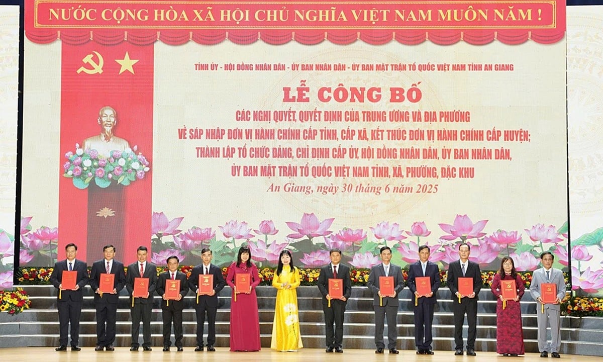 Trao Quyết định cho 102 Bí thư Đảng ủy xã, phường, đặc khu trực thuộc của tỉnh An Giang. Ảnh: Báo An Giang. Trao Quyết định cho 102 Bí thư Đảng ủy xã, phường, đặc khu trực thuộc của tỉnh An Giang. Ảnh: Báo An Giang.