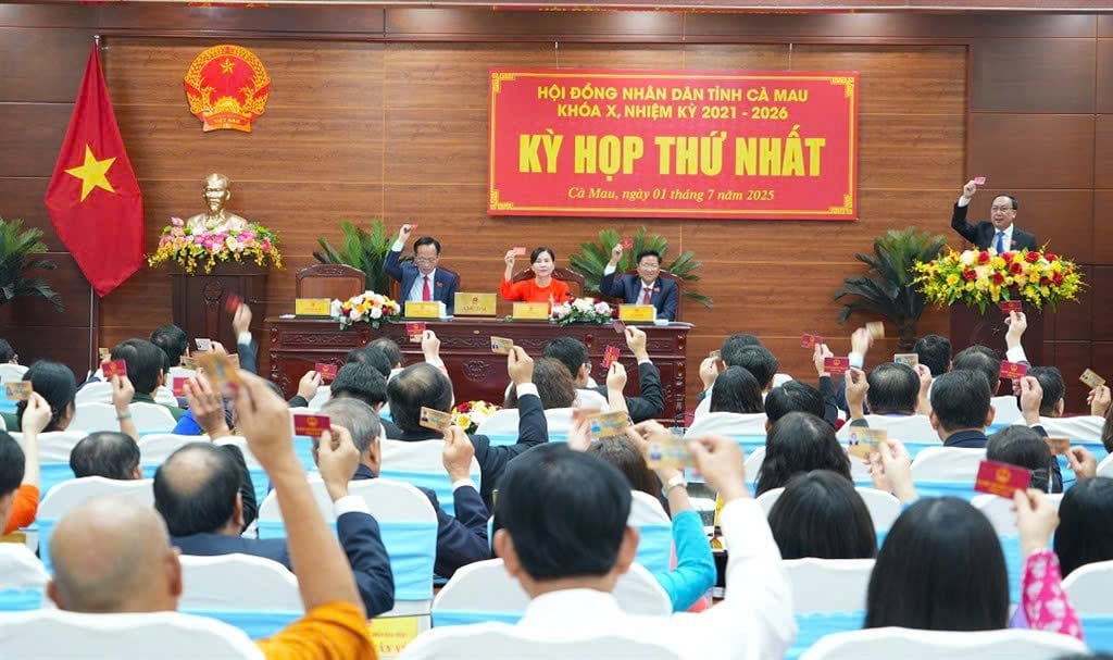 Đại biểu HĐND tỉnh Cà Mau biểu quyết thông qua các Nghị quyết tại Kỳ họp thứ nhất. Ảnh: Trọng Linh. Đại biểu HĐND tỉnh Cà Mau biểu quyết thông qua các Nghị quyết tại Kỳ họp thứ nhất. Ảnh: Trọng Linh.