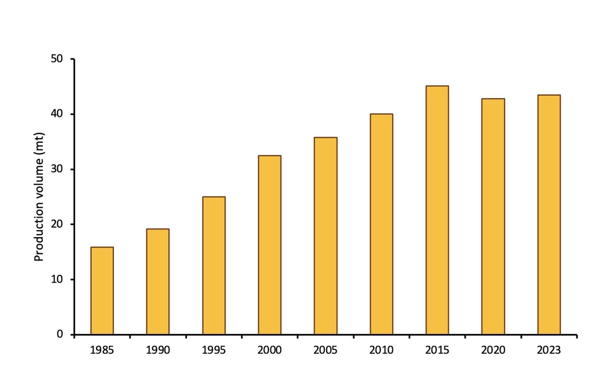 Chart 2: Rice production, Million tons of paddy. Source: GSO. 