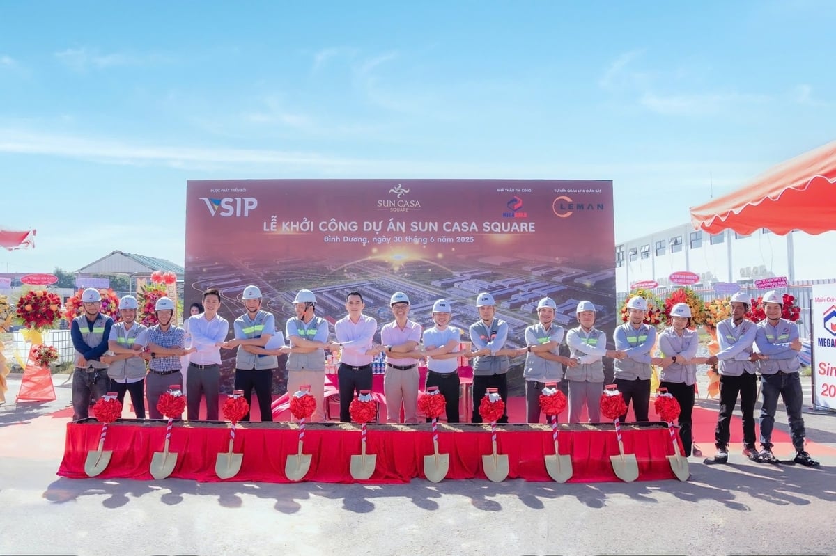 Hình ảnh khởi công dự án Sun Casa Square do nhà thầu xây dựng Megabuild tổ chức sáng 30/6/2025. Ảnh: VSIP. Hình ảnh khởi công dự án Sun Casa Square do nhà thầu xây dựng Megabuild tổ chức sáng 30/6/2025. Ảnh: VSIP.