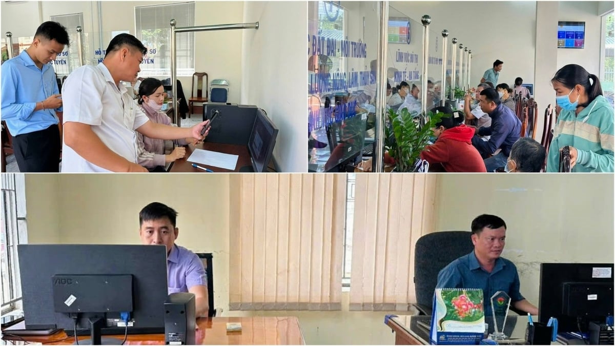 Cán bộ xã Phước Thành hướng dẫn người dân thực hiện thủ tục trực tuyến tại bộ phận tiếp nhận hồ sơ. Ảnh: Trần Phi.