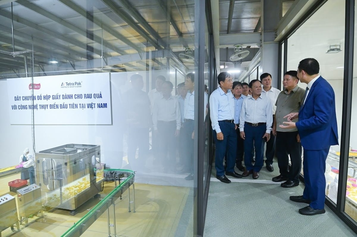 Các đại biểu tham quan dây chuyền bên trong nhà máy. Ảnh: Tùng Đinh.