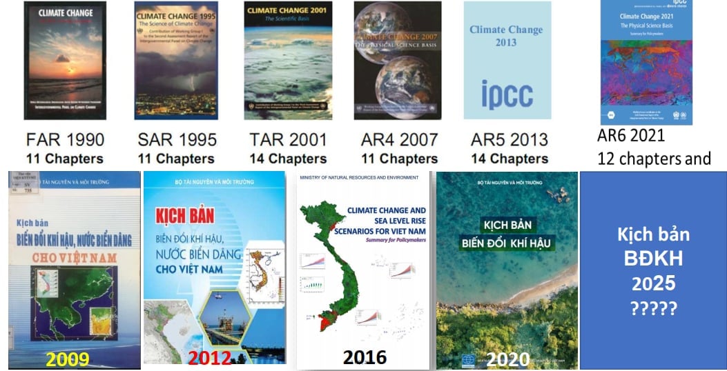 6 báo cáo đánh giá biến đổi khí hậu trên phạm vi toàn cầu và khu vực của IPCC và 4 kịch bản biến đổi khí hậu, nước biển dâng do Việt Nam công bố. Ảnh: IMHEN.