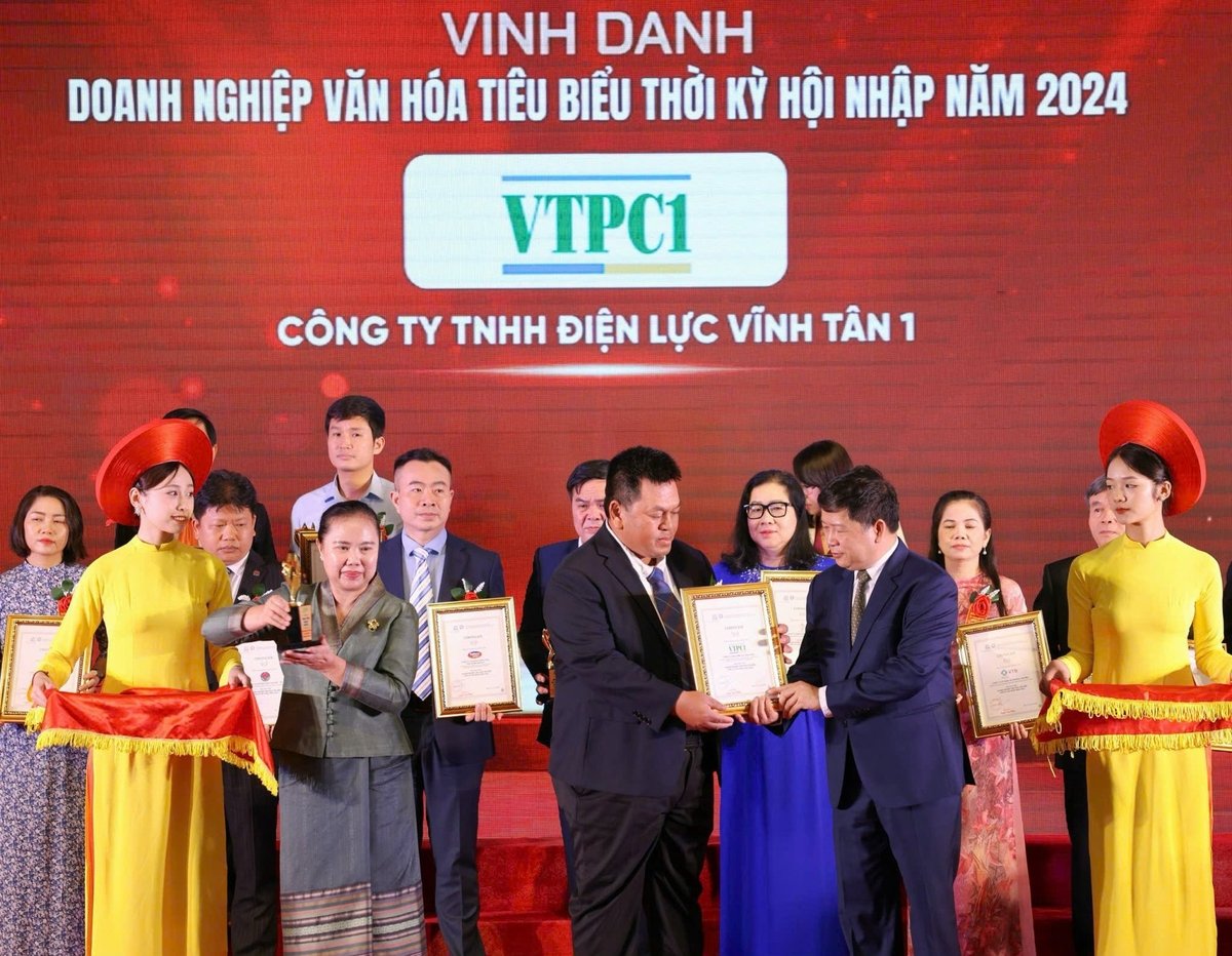 Công ty TNHH Điện lực Vĩnh Tân 1 được vinh danh doanh nghiệp văn hóa tiêu biểu thời kỳ hội nhập năm 2024. Ảnh: Vĩnh Tân 1.