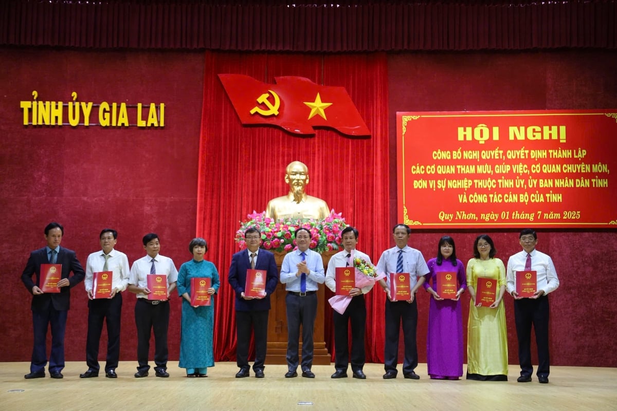Ông Cao Thanh Thương (đứng thứ 5 từ phải sang) nhận Quyết định bổ nhiệm làm Giám đốc Sở Nông nghiệp và Môi trường Gia Lai. Ảnh: V.Đ.T.