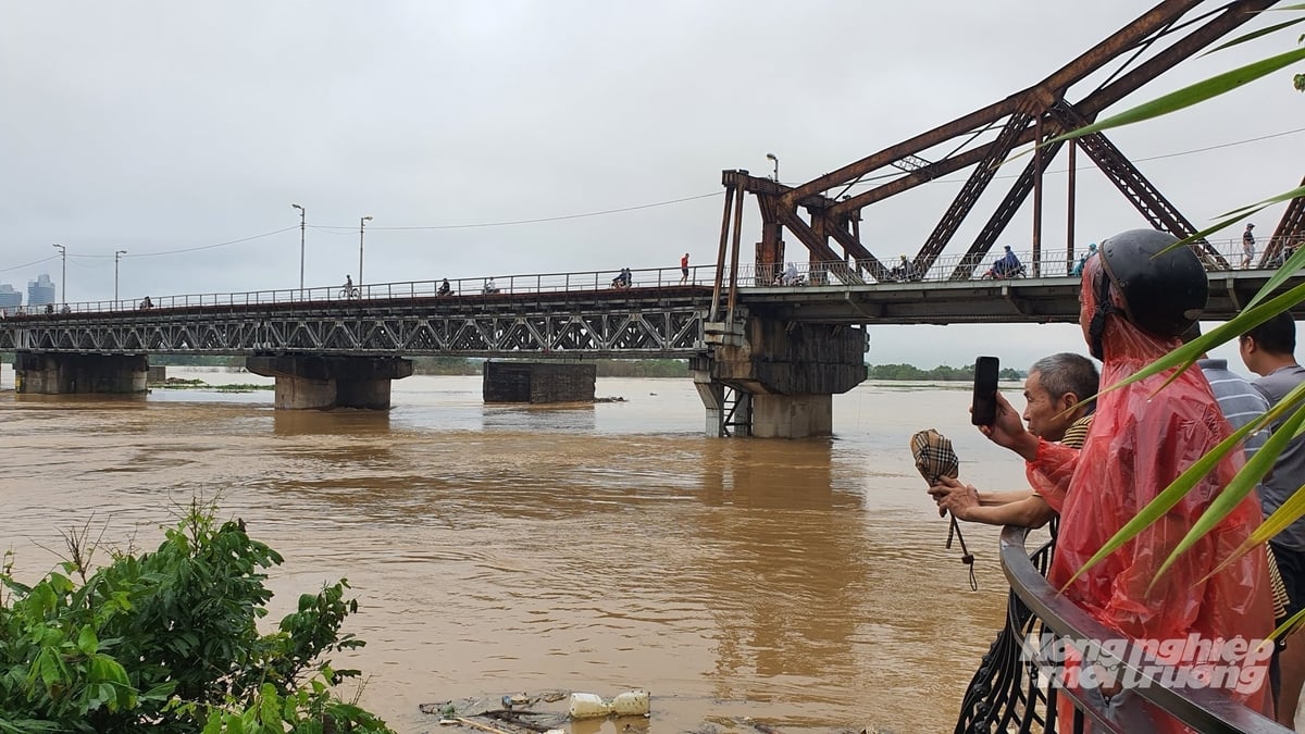 Lũ trên sông Hồng dâng cao sau bão Yagi. Ảnh: Kiên Trung.