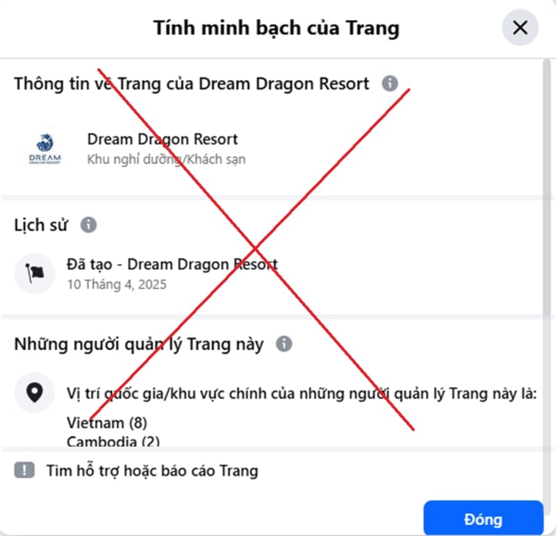 Hình ảnh page giả, mạo danh Dream Dragon Resort. Ảnh: Xuân Mai. Hình ảnh page giả, mạo danh Dream Dragon Resort. Ảnh: Xuân Mai.